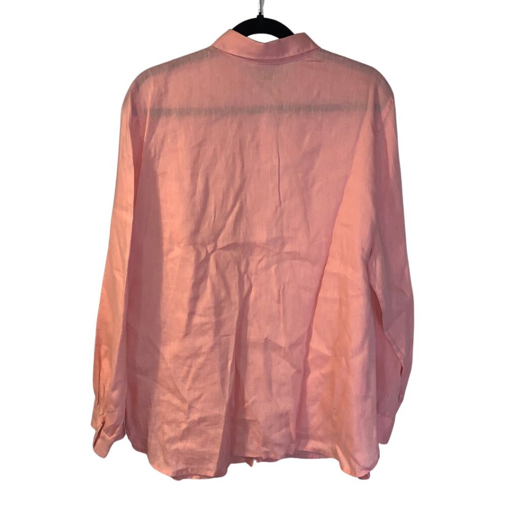 J Jill Pink Linen Shirt Women's Size L Button Up Summer Layering Beach Travel - Picture 2 of 6